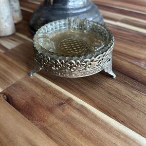 Vintage Brass and Glass Ashtray